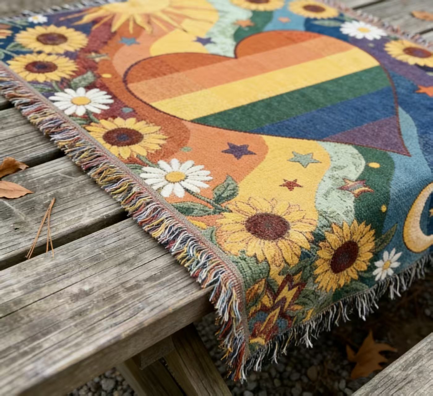 🏳️🌈2026 Handmade Woven Pride Blanket – Rainbow Heart Throw for Sofa, Bed & Wall Décor