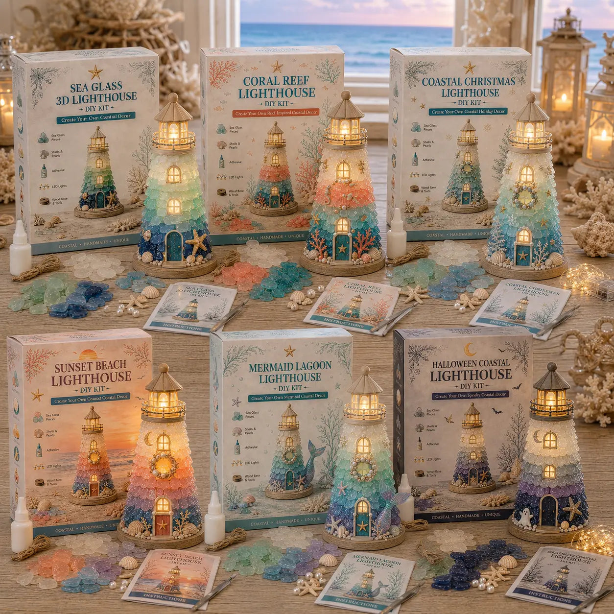 🌊 DIY 3D Sea Glass Lighthouse Kit | Light-Up Coastal Home Decor