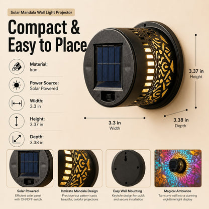 Solar Mandala Wall Light Projector for Garden, Patio & Fence Decor