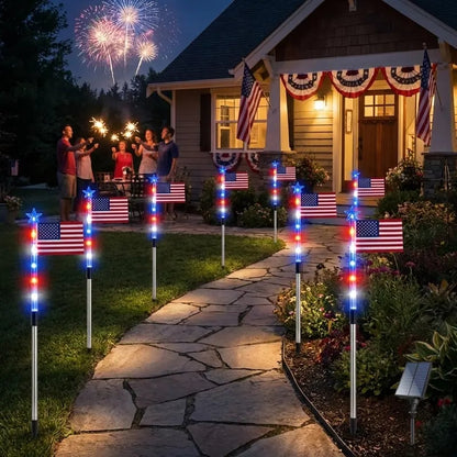 8 Solar American Flag Pathway Lights – Red, White & Blue Yard Glow for 250th Independence Celebration