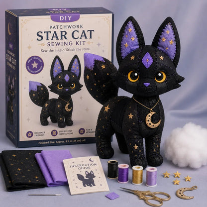 Mystic Patchwork Animal Sewing Kit – DIY Plush Craft Kit with Starry Fabric & Moon Charm