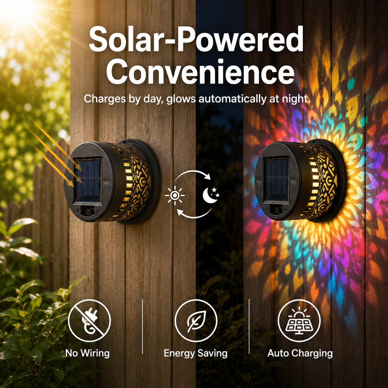 Solar Mandala Wall Light Projector for Garden, Patio & Fence Decor