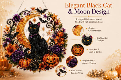 🎃🎃Black Cat Moon Diamond Art Hanging Ornament Kit – Relaxing DIY Halloween Craft