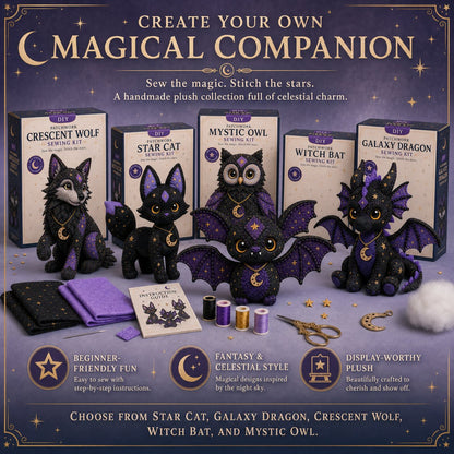 Mystic Patchwork Animal Sewing Kit – DIY Plush Craft Kit with Starry Fabric & Moon Charm