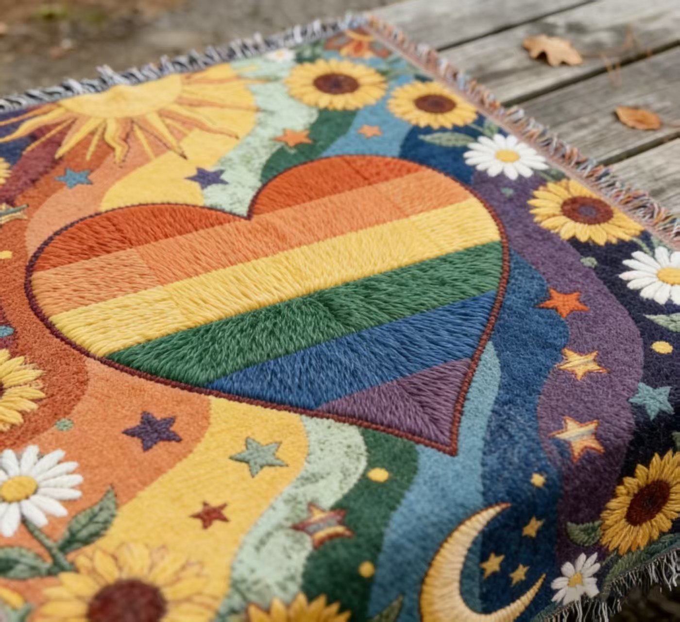 🏳️‍🌈2026 Handmade Woven Pride Blanket – Rainbow Heart Throw for Sofa, Bed & Wall Décor