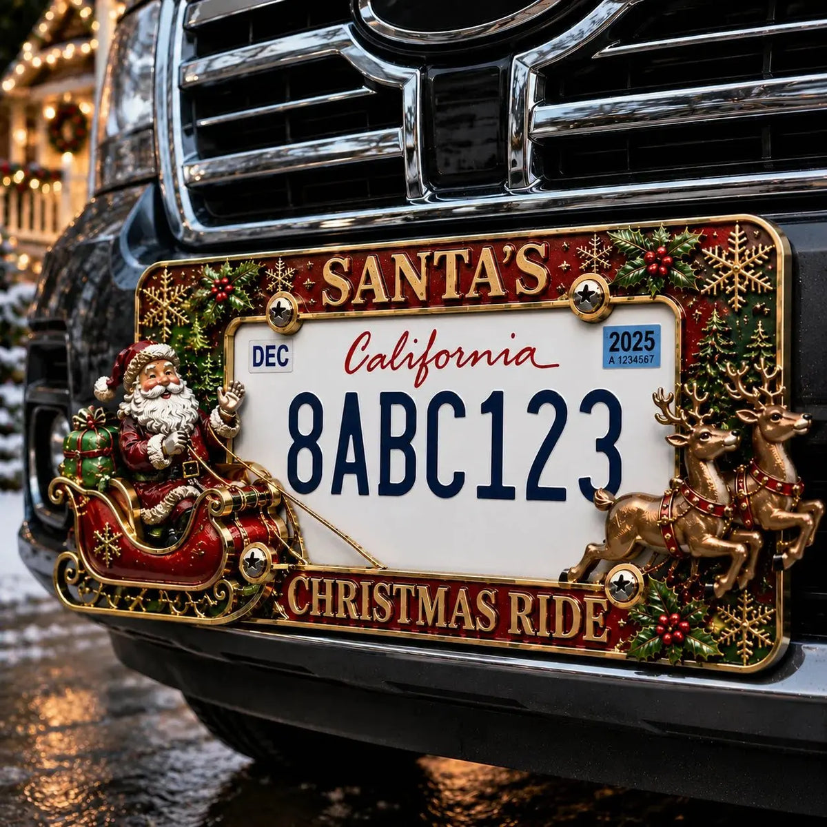 🎄 Christmas License Plate Frame | Festive Holiday Car & Truck Decor