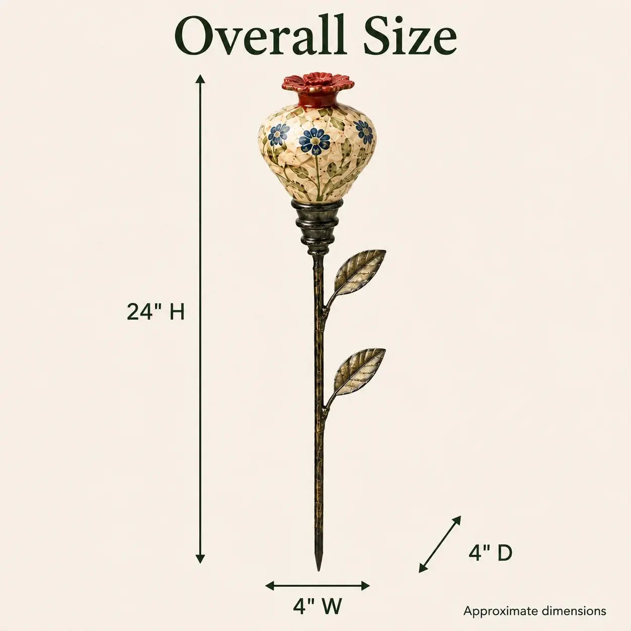 Vintage Ceramic Hummingbird Feeder Garden Stake – Hand-Painted Floral Outdoor Decor