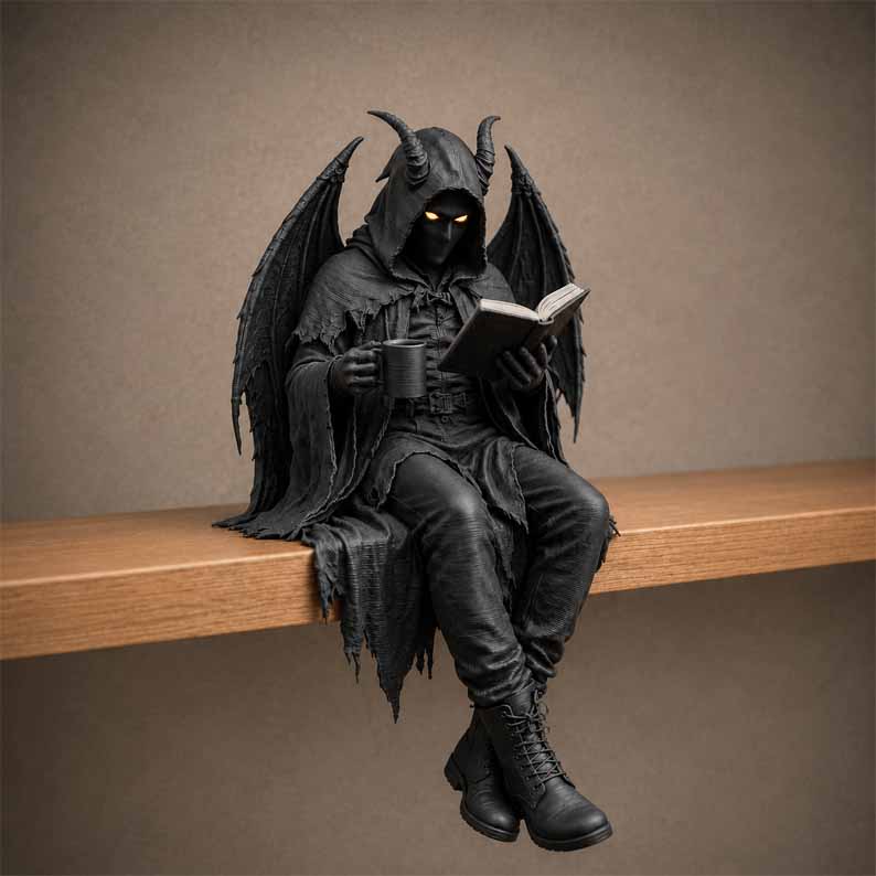 Gothic Hooded Reader Resin Figure – Dark Fantasy Bookshelf Decor
