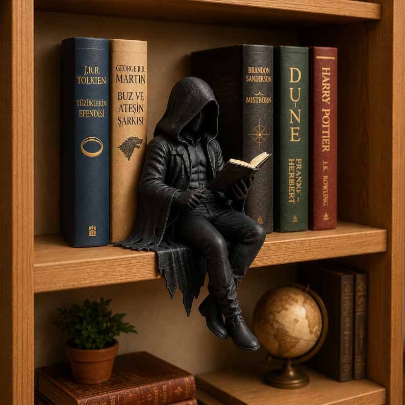 Gothic Hooded Reader Resin Figure – Dark Fantasy Bookshelf Decor
