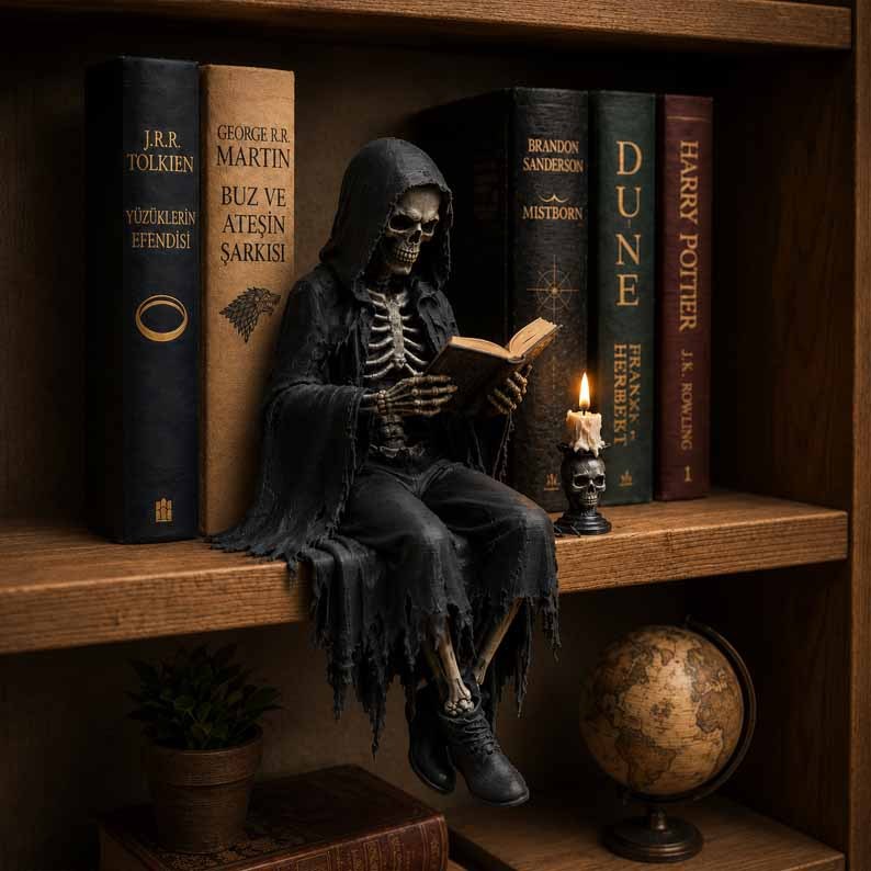 Gothic Hooded Reader Resin Figure – Dark Fantasy Bookshelf Decor