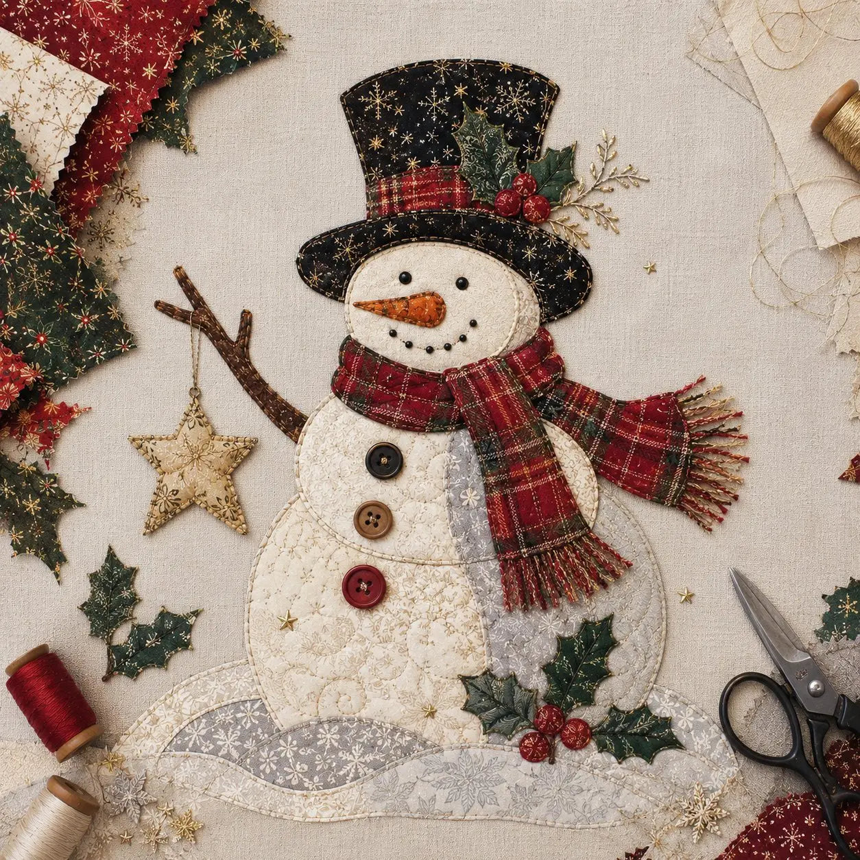 🎄 Christmas Patchwork Fabric DIY Kit – Handmade Holiday Decor