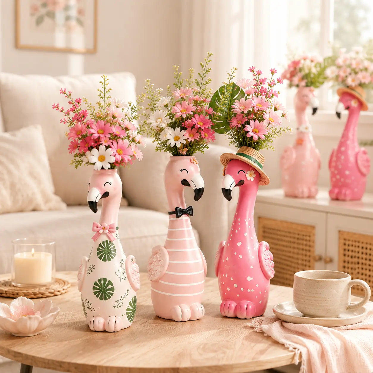 🦩 Cute Flamingo Figurine Vase | 5-Style Tropical Tabletop Decor