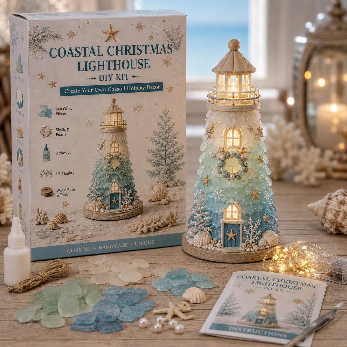 🌊 DIY 3D Sea Glass Lighthouse Kit | Light-Up Coastal Home Decor