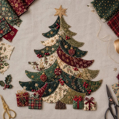 🎄 Christmas Patchwork Fabric DIY Kit – Handmade Holiday Decor