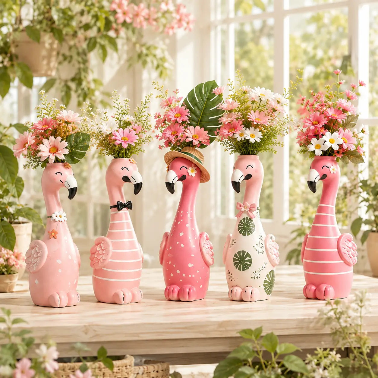 🦩 Cute Flamingo Figurine Vase | 5-Style Tropical Tabletop Decor