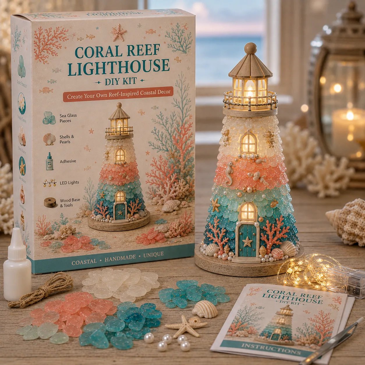 🌊 DIY 3D Sea Glass Lighthouse Kit | Light-Up Coastal Home Decor