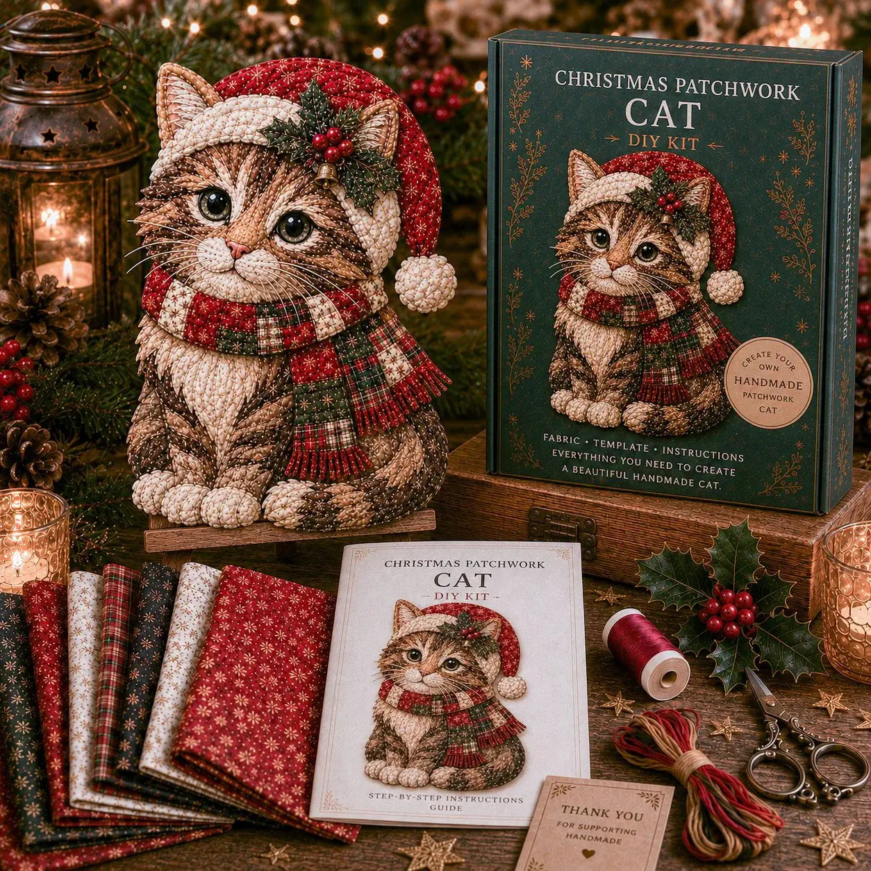 🎄 Christmas Patchwork Fabric DIY Kit – Handmade Holiday Decor