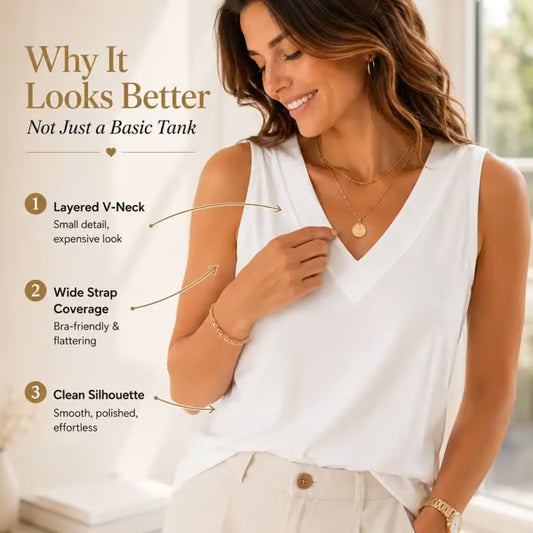 Women's Summer Sleeveless V-Neck Tank Top – Flattering Loose Fit Everyday Casual Tee☀️