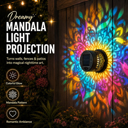 Solar Mandala Wall Light Projector for Garden, Patio & Fence Decor