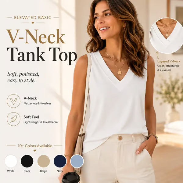 Women's Summer Sleeveless V-Neck Tank Top – Flattering Loose Fit Everyday Casual Tee☀️