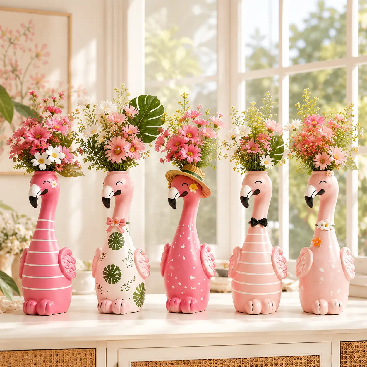 🦩 Cute Flamingo Figurine Vase | 5-Style Tropical Tabletop Decor