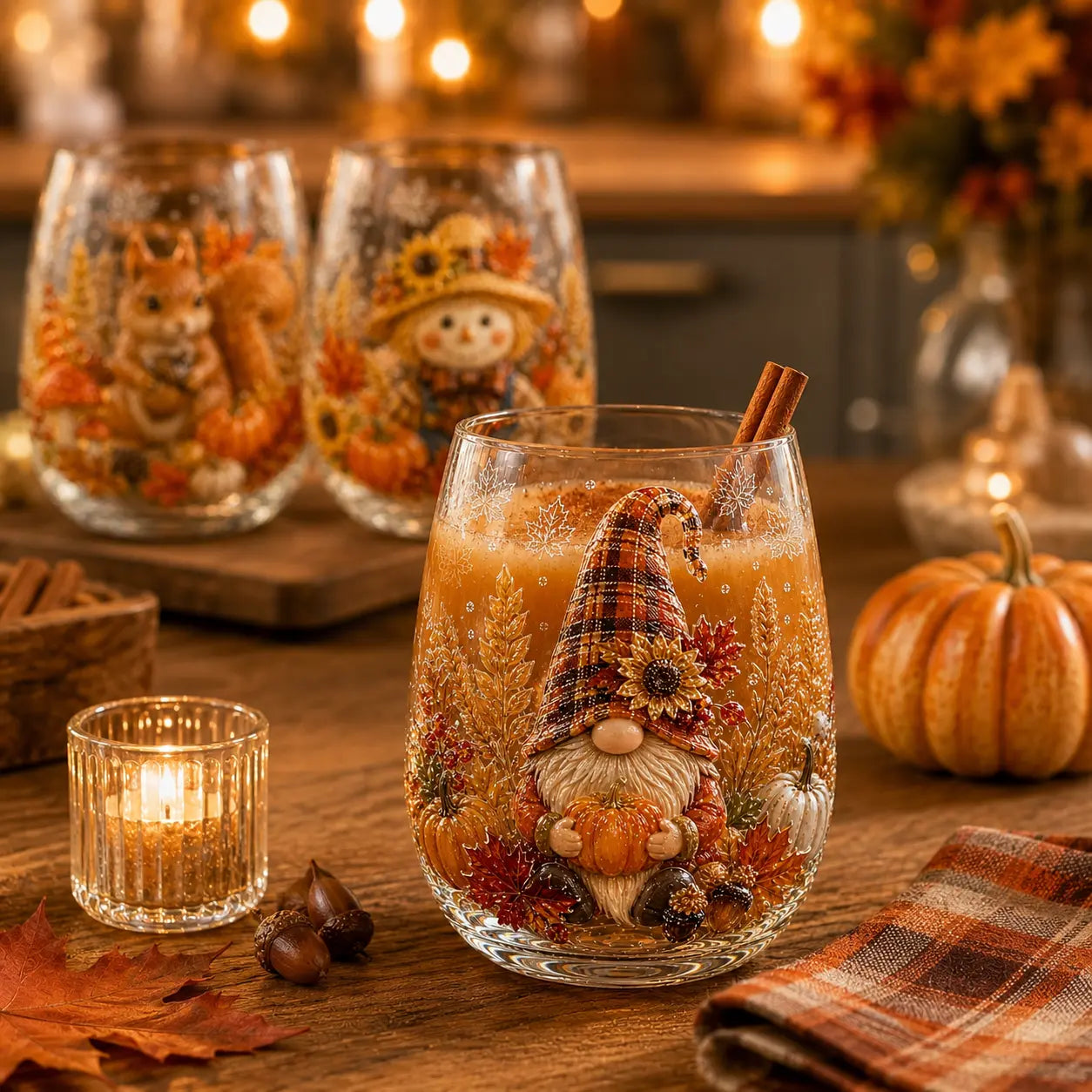 🍂 Autumn Harvest 3D Glass Cup Collection – Fall & Thanksgiving Drinkware