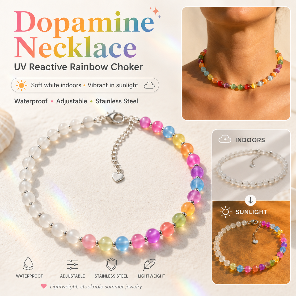 Dopamine UV Reactive Rainbow Beaded Jewelry Collection