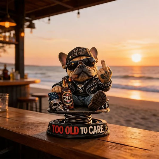 "Too Old To Care😎" Hardcore Frenchie Dashboard Bobblehead