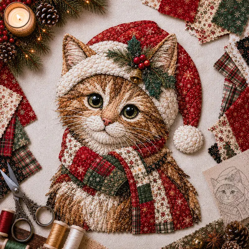 🎄 Christmas Patchwork Fabric DIY Kit – Handmade Holiday Decor