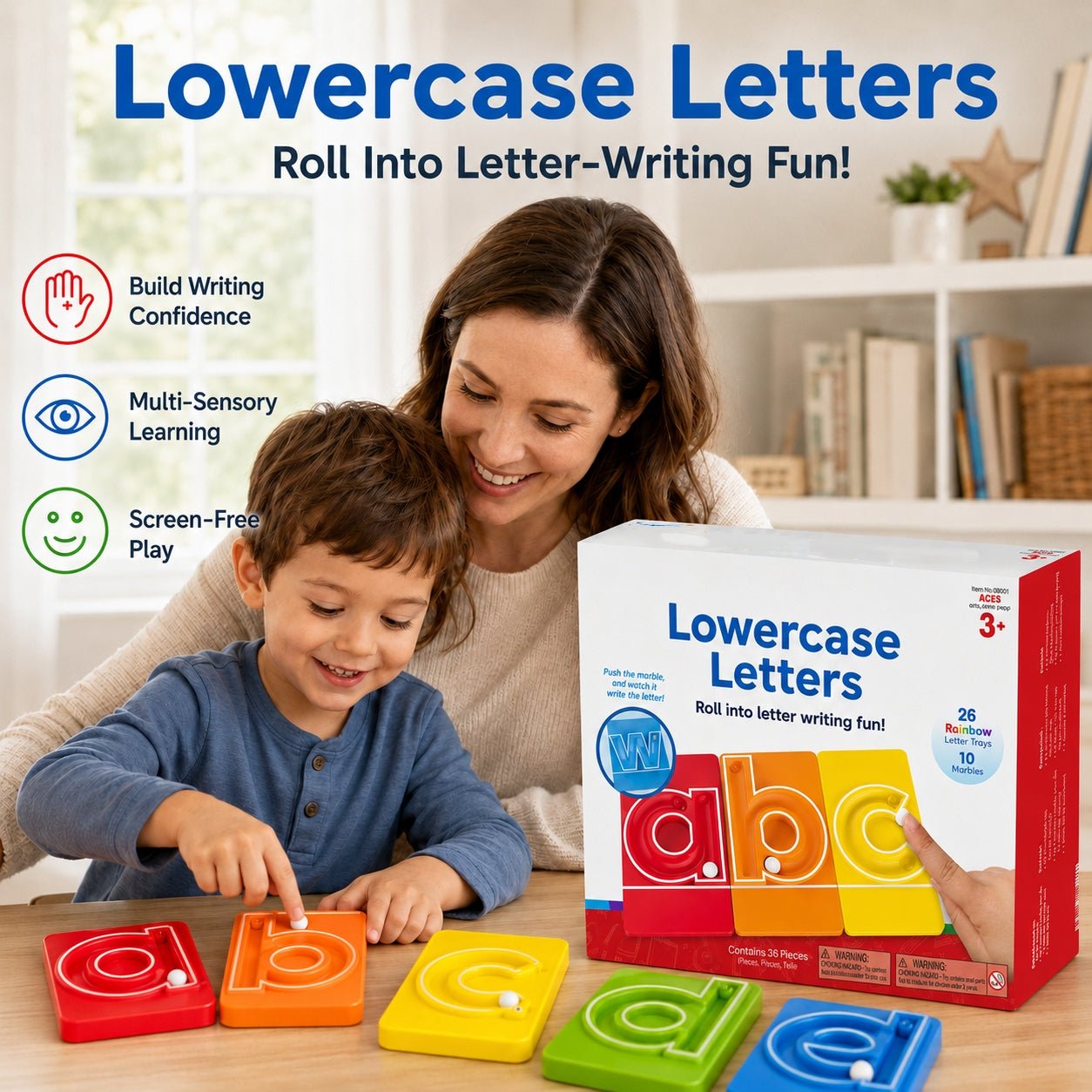 🔤 Alphabet Letter Marble Tracing Set – Roll Into Letter-Writing Fun!