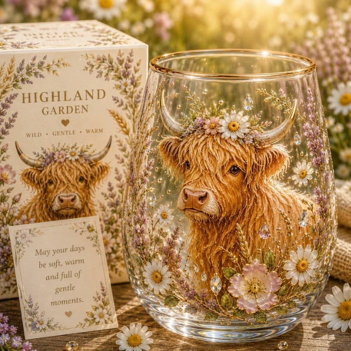 Highland Cow Garden Bliss Glass Cup