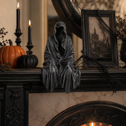 Gothic Black Robe Sitting Statue – Dark Fantasy Shelf Decor