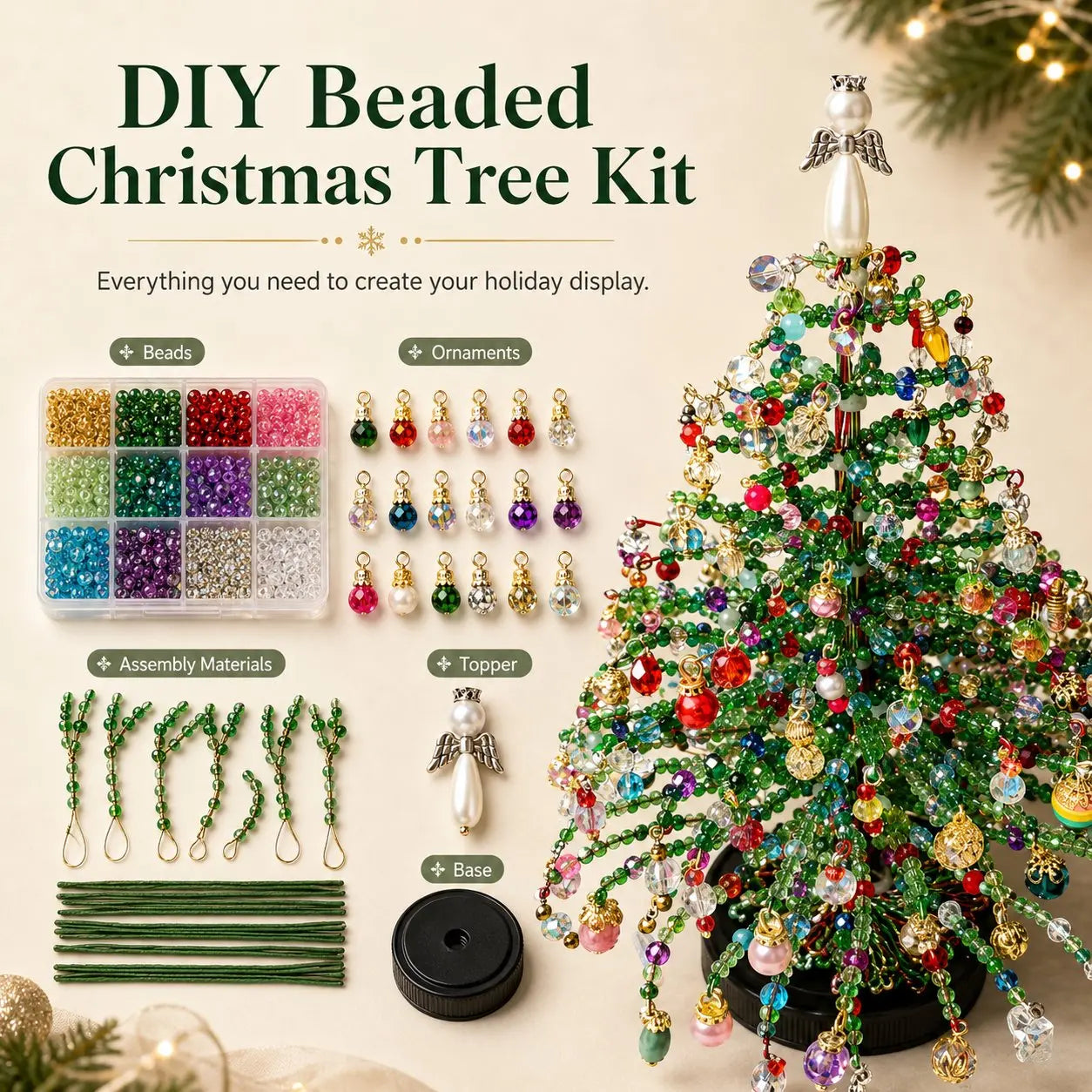 🎄 DIY Beaded Christmas Tree Kit – Sparkling Tabletop Holiday Decor