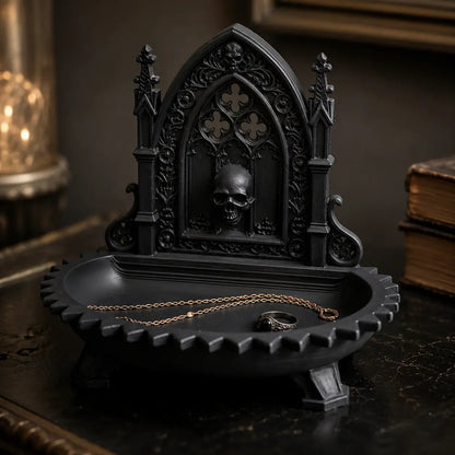 Gothic Cathedral Skull Jewelry Tray – Dark Vintage Desk Organizer