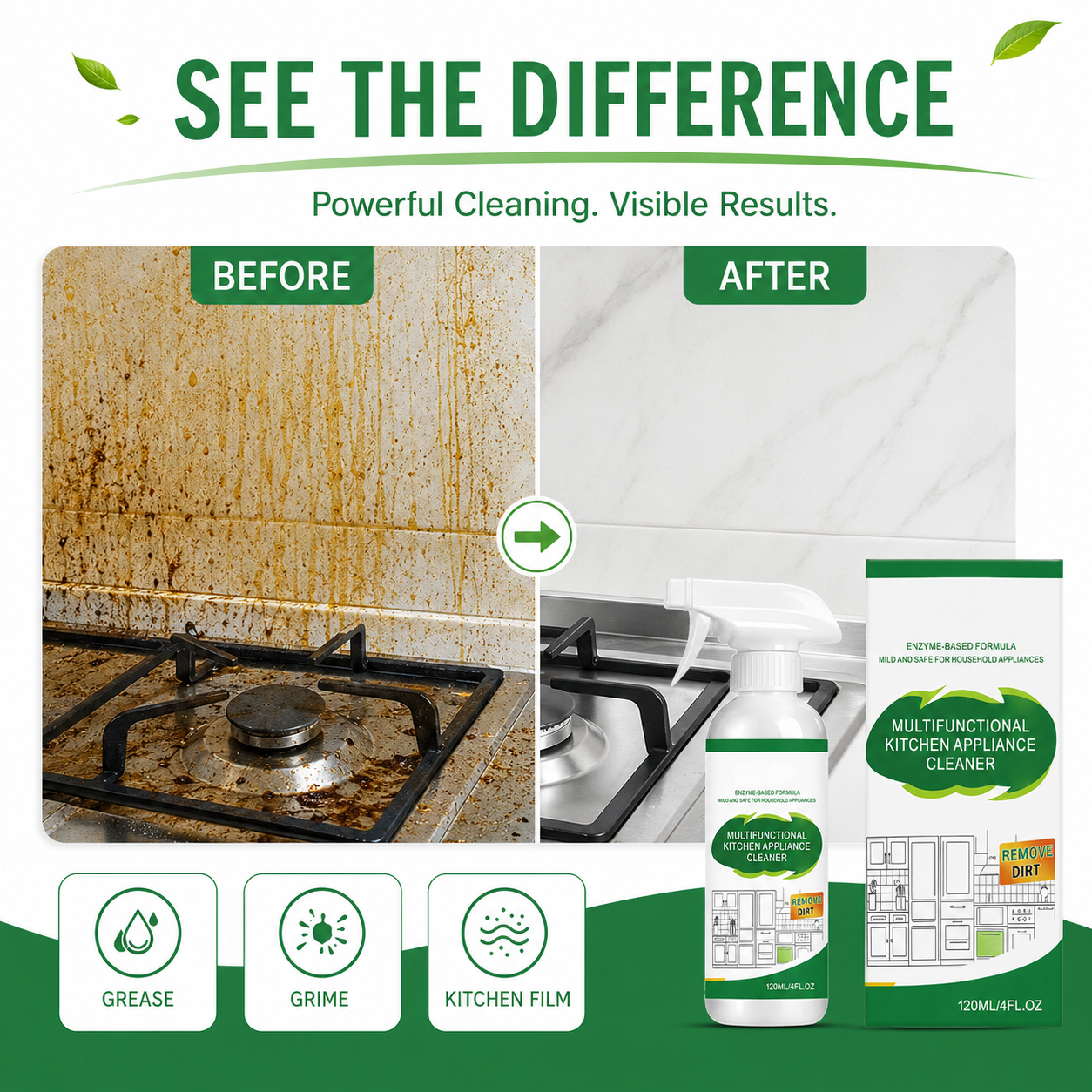 3-in-1 Heavy Duty Kitchen Degreaser & Sanitizer Spray