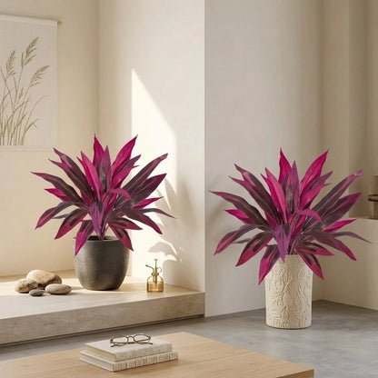 2Pcs Large Artificial Boston Fern & Dragon's Blood Tree Plants | Vibrant Pink Purple Faux Plants for Garden Patio Balcony Decor