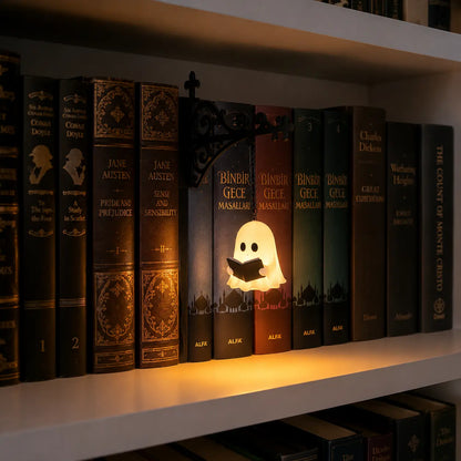 Reading Ghost Bookshelf Lantern – Cozy Reading Light for Book Lovers