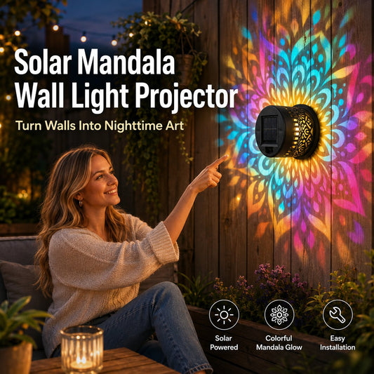 Solar Mandala Wall Light Projector for Garden, Patio & Fence Decor