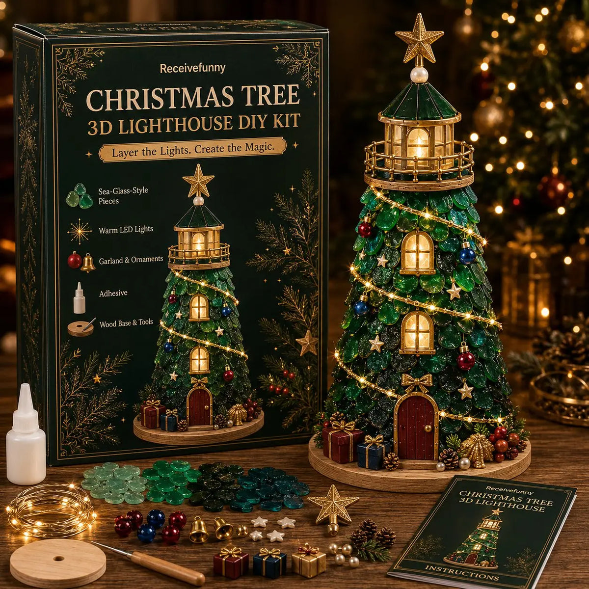 🎄 DIY Lighted Christmas Lighthouse Kit Collection | Sea Glass-Style Holiday Craft Gift