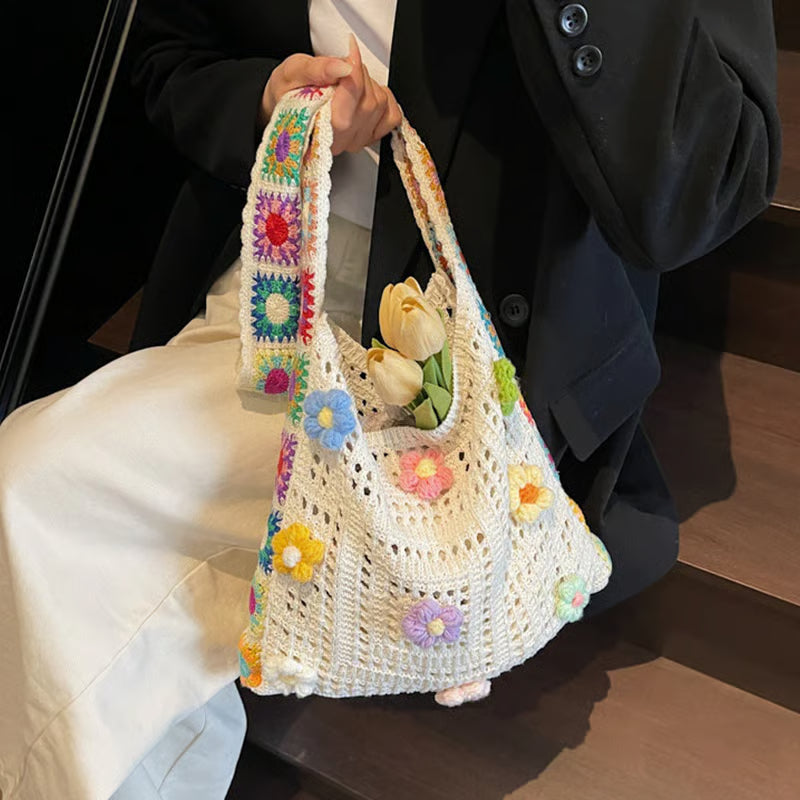 Women’s Boho Crochet Flower Shoulder Bag