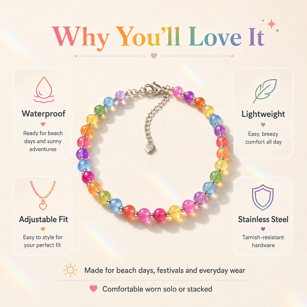 Dopamine UV Reactive Rainbow Beaded Jewelry Collection