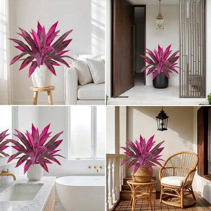 2Pcs Large Artificial Boston Fern & Dragon's Blood Tree Plants | Vibrant Pink Purple Faux Plants for Garden Patio Balcony Decor
