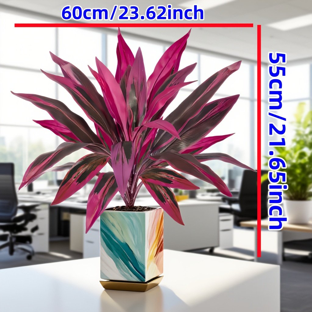 2Pcs Large Artificial Boston Fern & Dragon's Blood Tree Plants | Vibrant Pink Purple Faux Plants for Garden Patio Balcony Decor