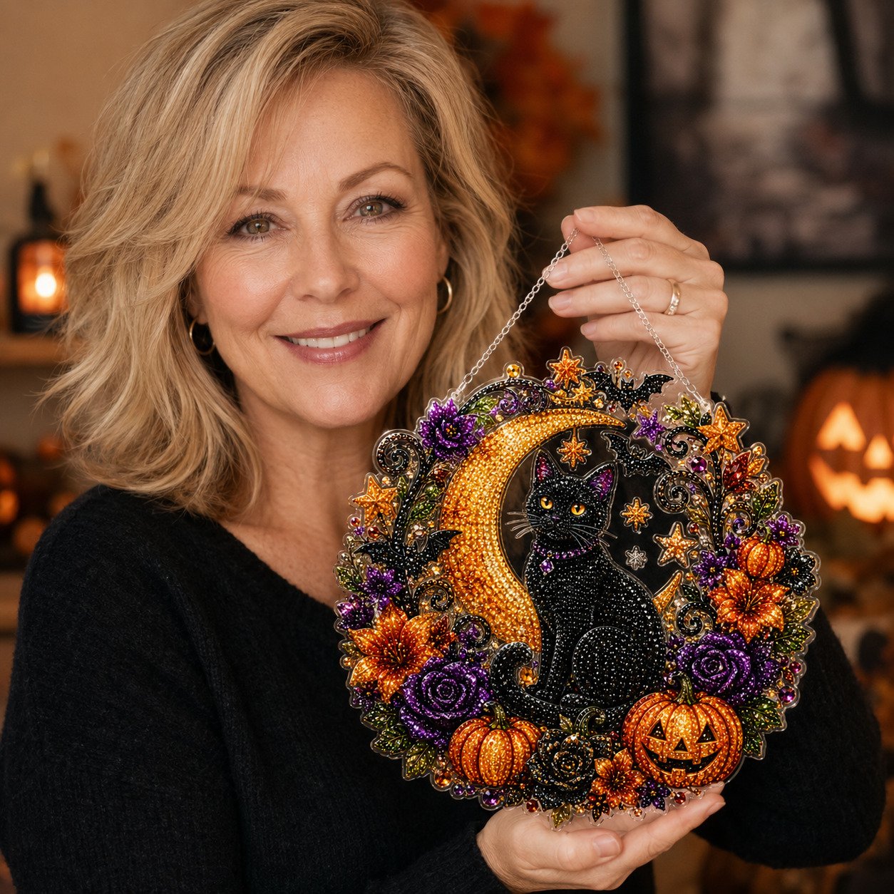🎃🎃Black Cat Moon Diamond Art Hanging Ornament Kit – Relaxing DIY Halloween Craft