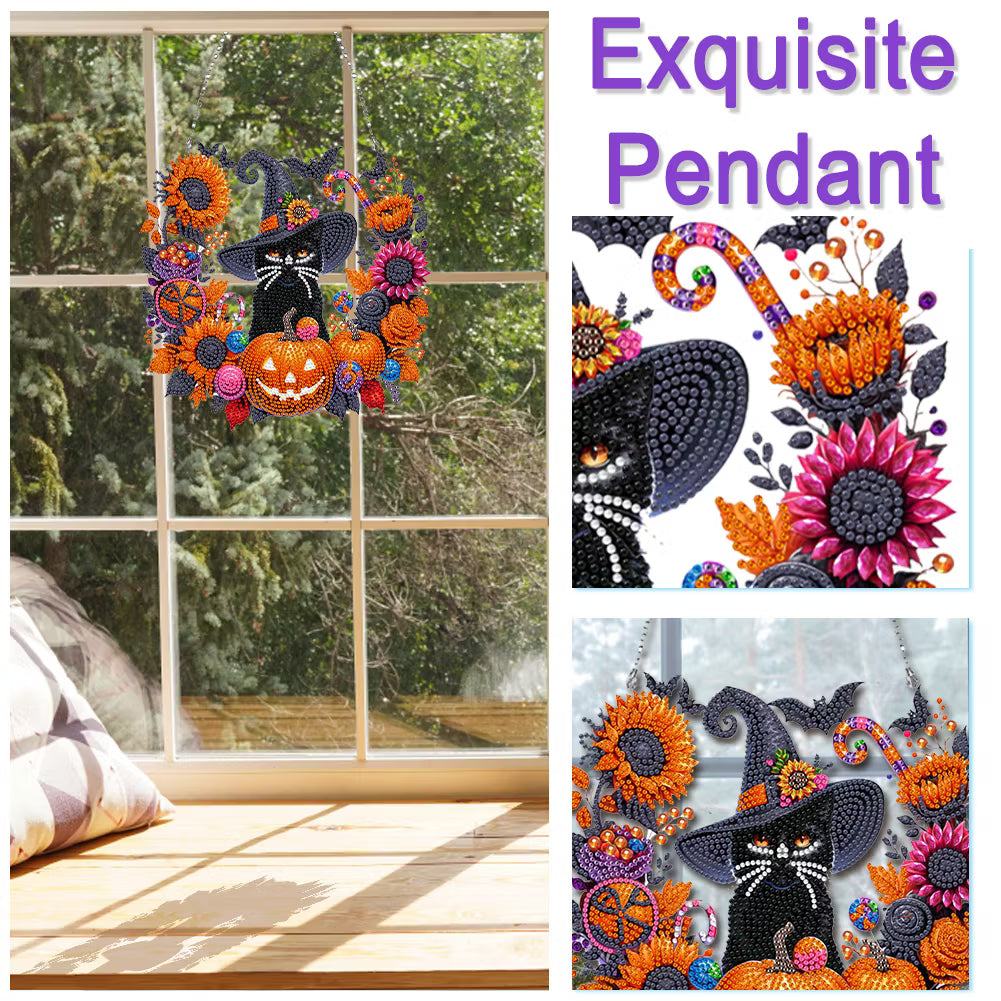 🎃🎃Black Cat Moon Diamond Art Hanging Ornament Kit – Relaxing DIY Halloween Craft