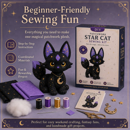 Mystic Patchwork Animal Sewing Kit – DIY Plush Craft Kit with Starry Fabric & Moon Charm