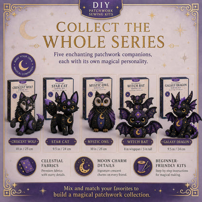 Mystic Patchwork Animal Sewing Kit – DIY Plush Craft Kit with Starry Fabric & Moon Charm