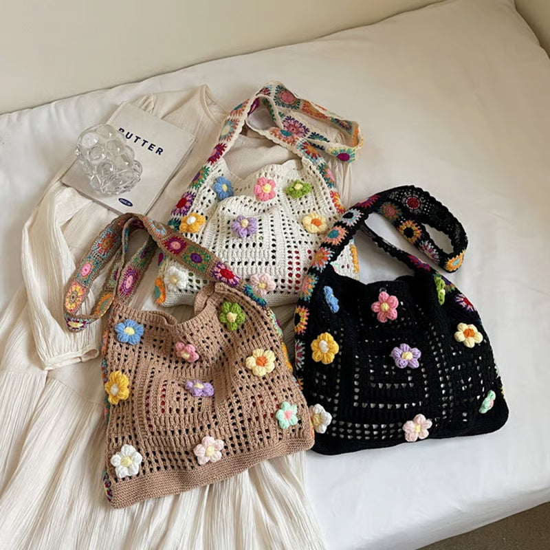 Women’s Boho Crochet Flower Shoulder Bag