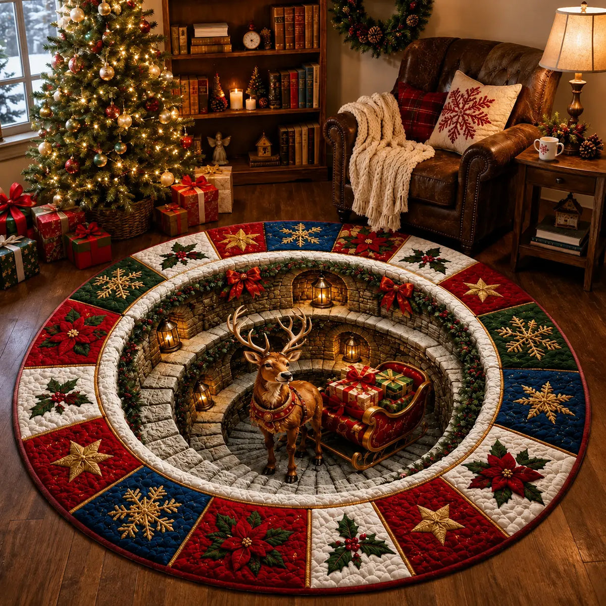 🎄Christmas 3D Optical Illusion Area Rug – Soft Festive Holiday Floor Decor