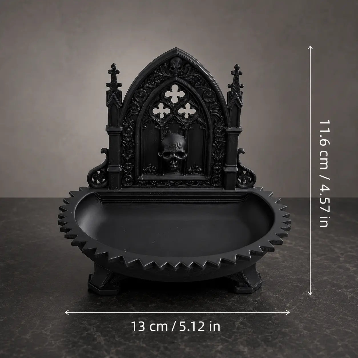 Gothic Cathedral Skull Jewelry Tray – Dark Vintage Desk Organizer